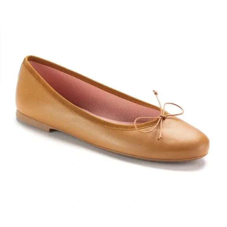 Stylish tan soft leather flats by Pretty Ballerinas for teens and women