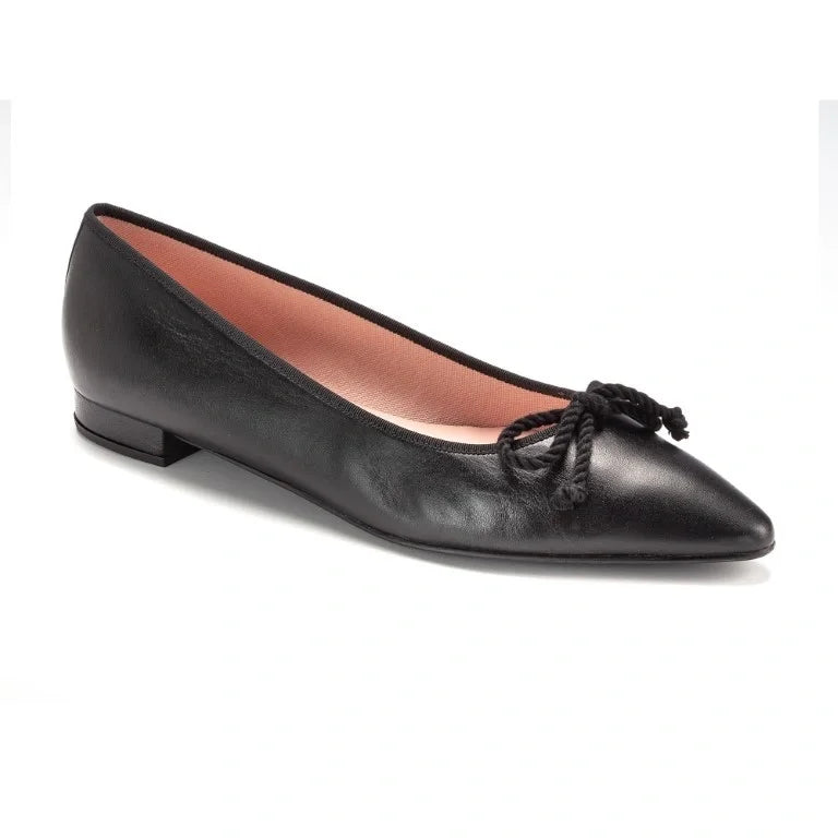 Black soft leather flats for teens and women by Pretty Ballerinas - black color - soft leather material - bow detail