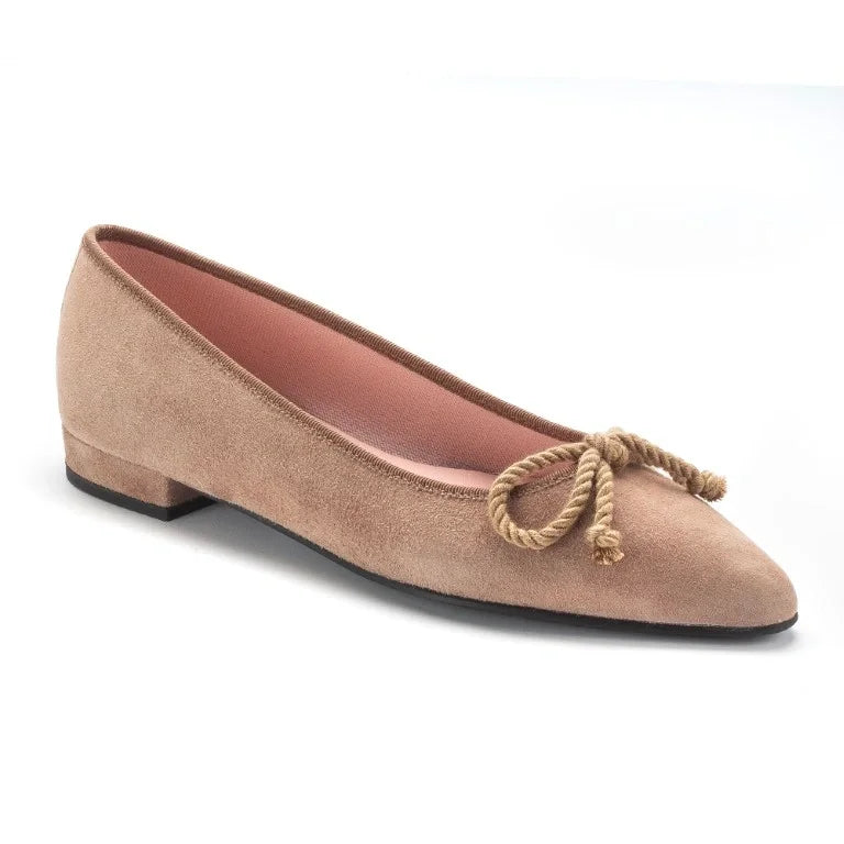 Taupe suede flats for teens and women by Pretty Ballerinas, elegant and comfortable.