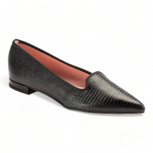 Black croc leather flats for teen and women by Pretty Ballerinas - stylish and comfortable choice for casual occasions.