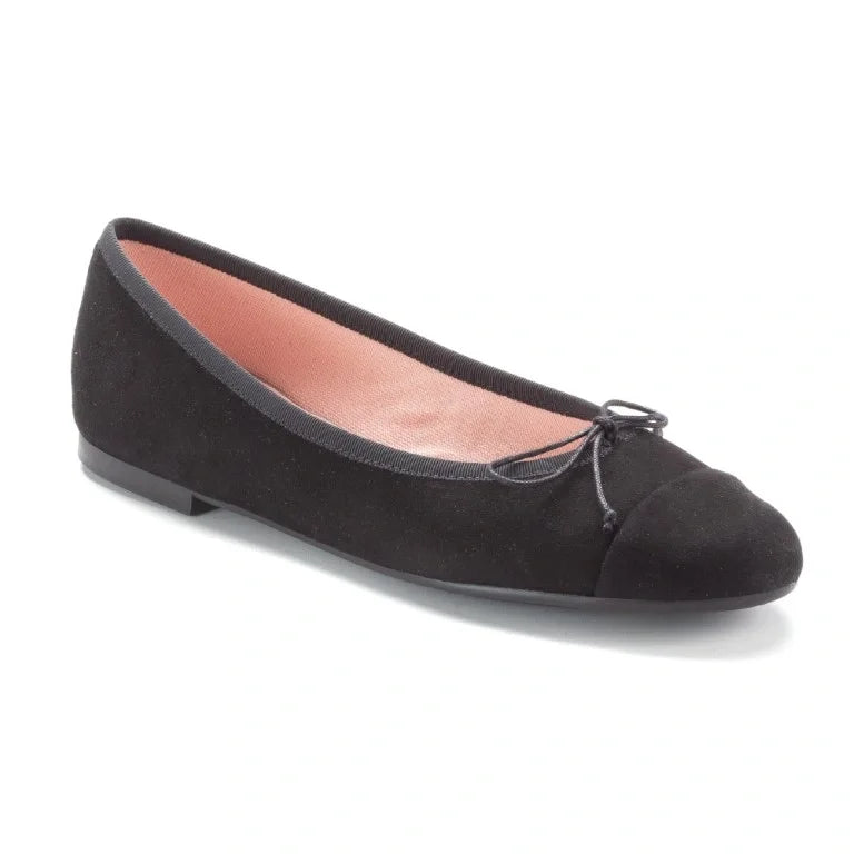 Black Suede Flats for Teen/Women by Pretty Ballerinas - Black Suede Flats with Bow Detail