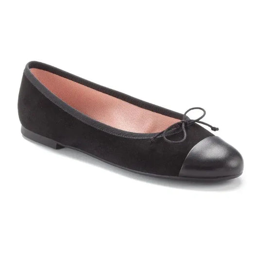 Black suede flats for teens and women by Pretty Ballerinas, ideal for various occasions.