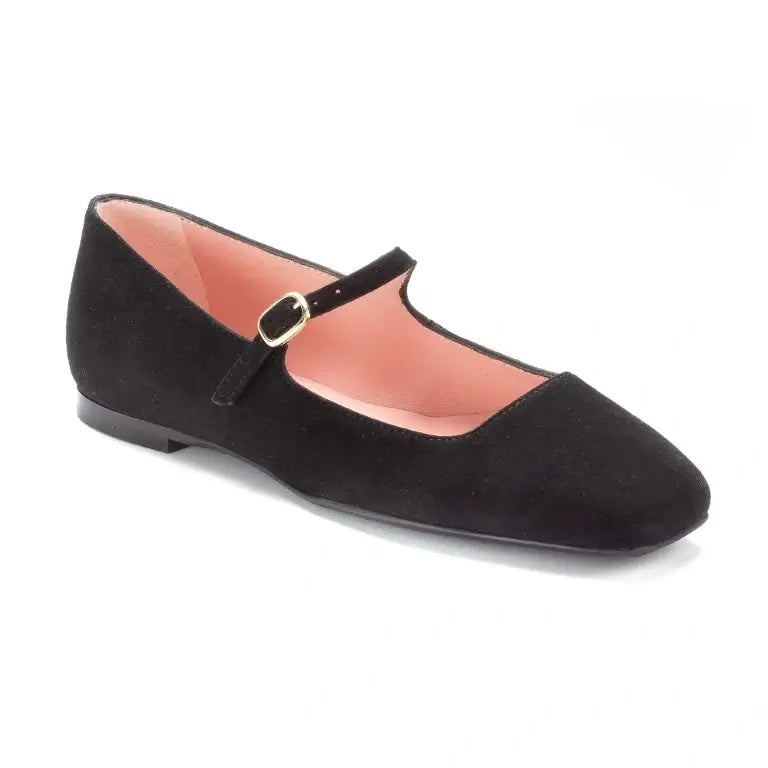 Black suede flats for teens and women by Pretty Ballerinas - black suede flats, Mary Jane style