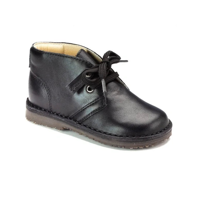 Black soft leather lace shoes for toddlers, boys, and girls by London Kids