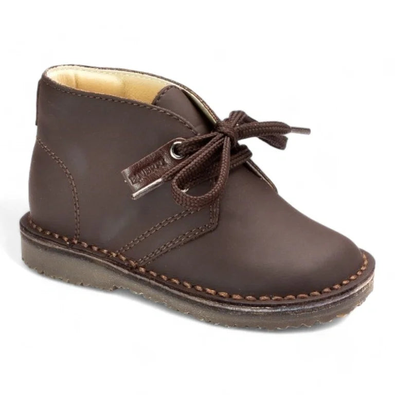 Brown Sahara Leather Lace shoes for toddlers, boys, and girls by London Kids.