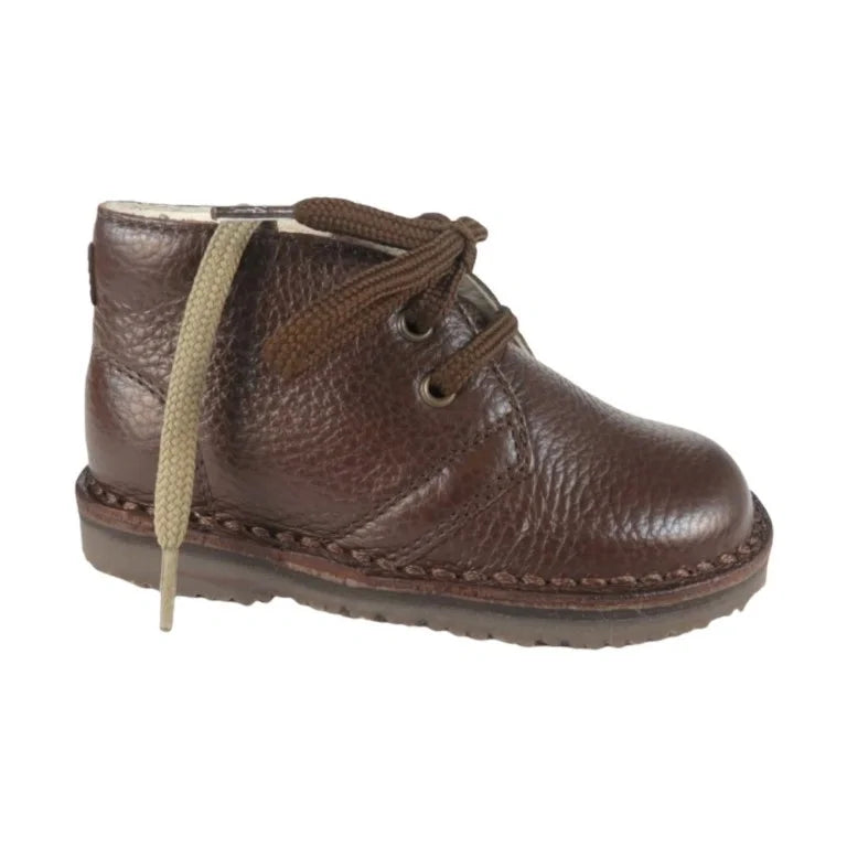 Brown soft leather lace shoes for toddlers, boys, and girls by London Kids