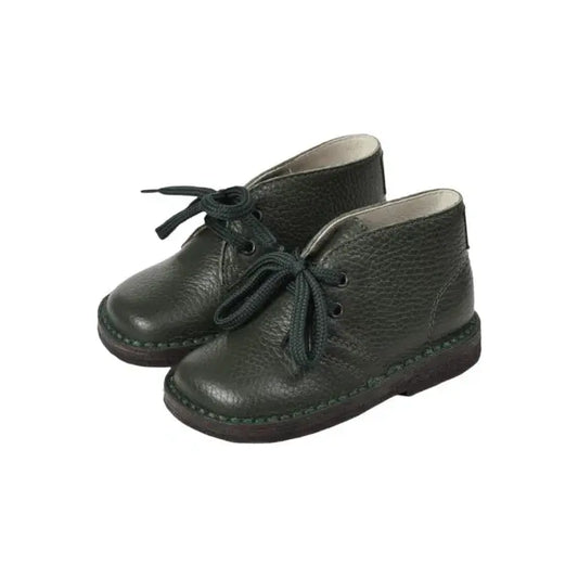 Green soft leather lace shoes for toddlers boys and girls by London Kids