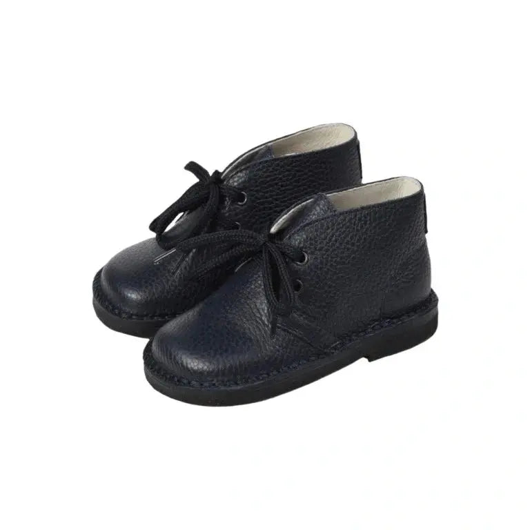 Navy soft leather lace shoes for toddler boy girl by London Kids - navy soft leather lace shoe Italy.