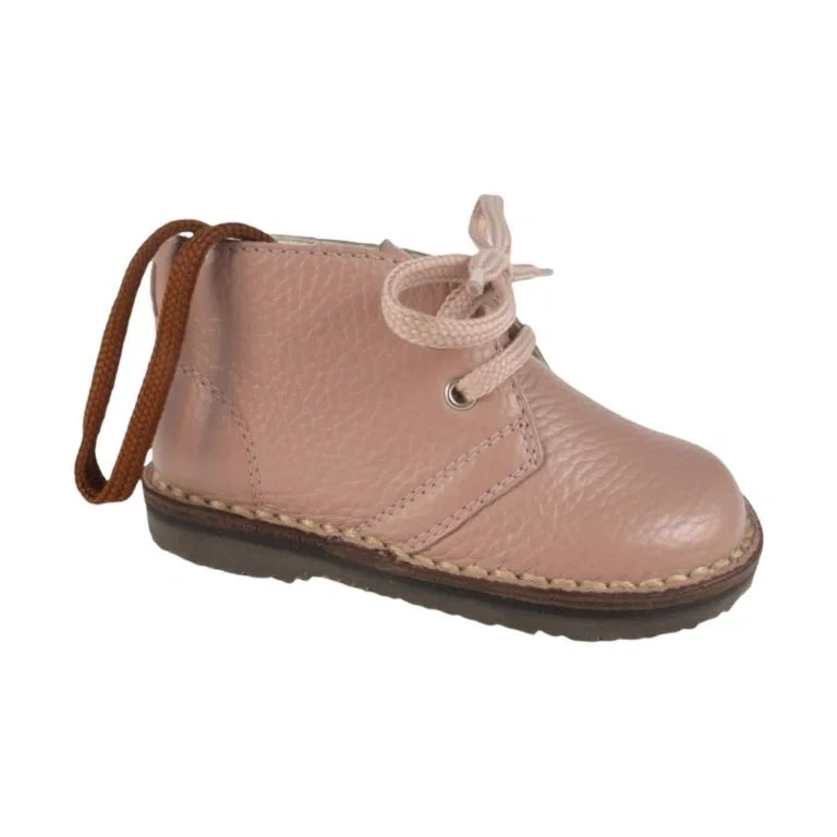 Pink soft leather lace shoes for toddlers, boys, and girls by London Kids - ideal for comfort and style.