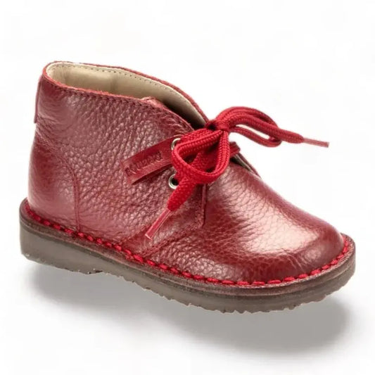 Red soft leather lace shoes for toddlers, boys, and girls by London Kids