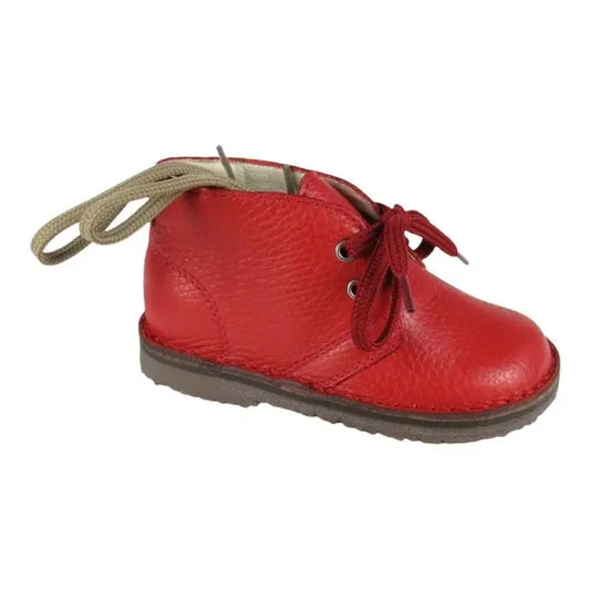 Red soft leather lace shoes for toddlers, boys, and girls by London Kids