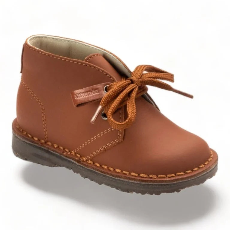 Tan Sahara Leather Lace shoes for toddlers, boys, and girls by London Kids