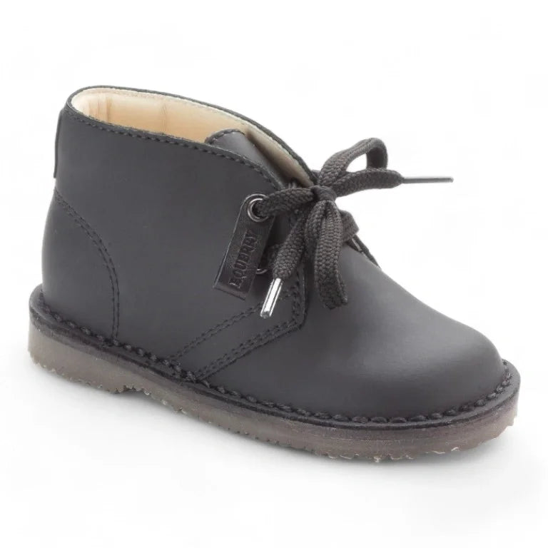 Black Sahara Leather Lace shoes for toddlers, boys, and girls by London Kids