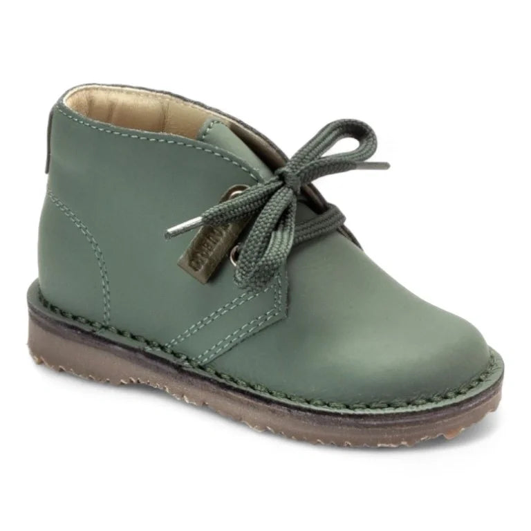 Olive Green Sahara Leather Lace shoes for baby boy girl by London Kids - lace shoes made with Sahara Leather in Italy