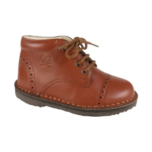 Tan soft leather lace shoes for toddlers, boys, and girls by London Kids.