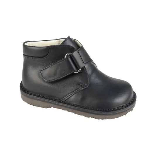 Black soft leather Velcro shoes for toddlers by London Kids.