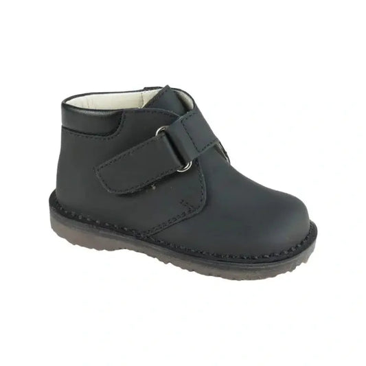 Black Sahara Leather Velcro shoes for toddlers and boys by London Kids, premium quality and style.