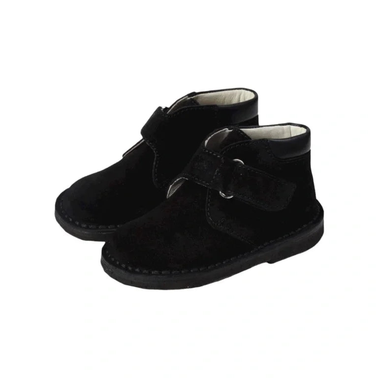 Black Suede Velcro shoes for toddler boy by London Kids - high-quality suede material, Velcro closure.