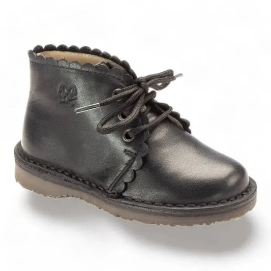 Black soft leather lace shoes for toddlers and girls by London Kids.