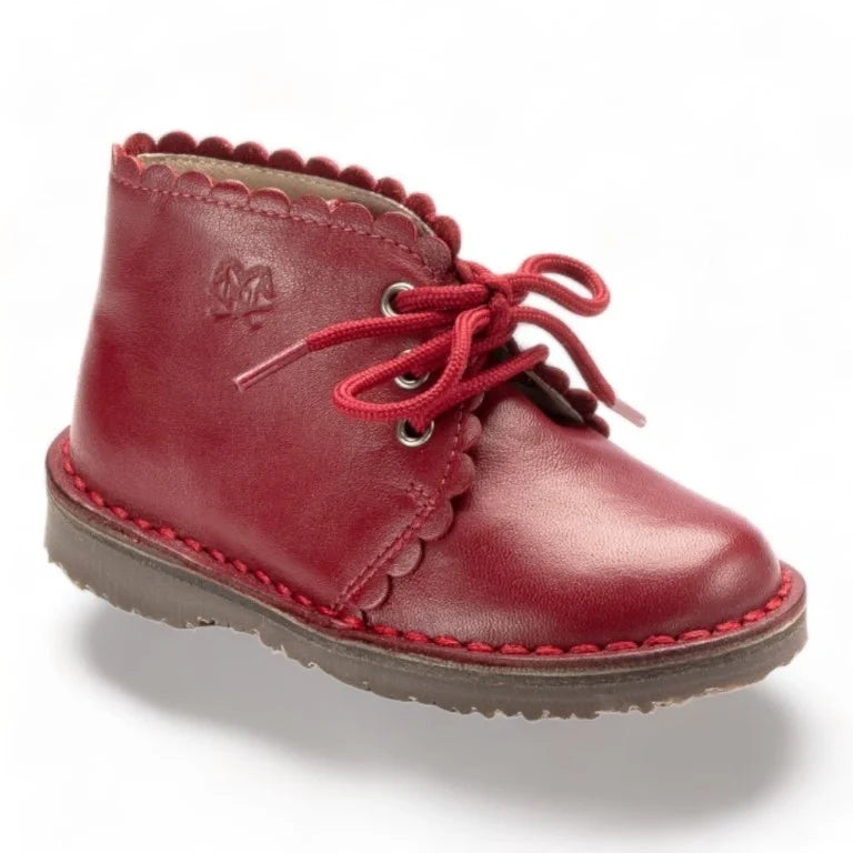 Red soft leather lace shoes for toddlers and girls by London Kids, made from premium soft leather in Italy.