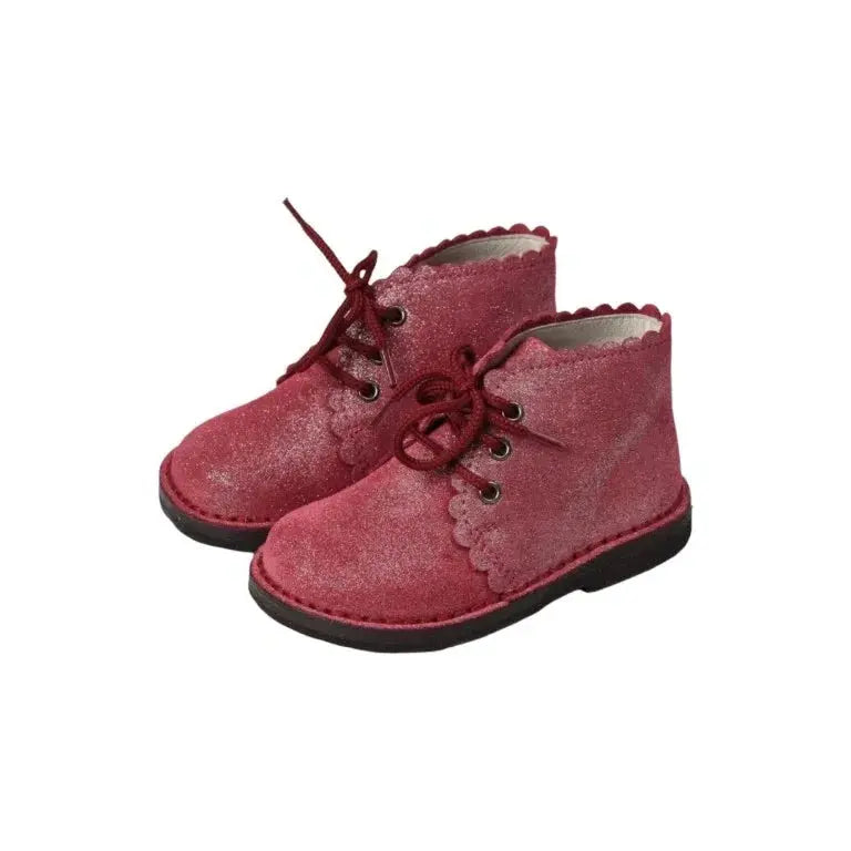 Red Glittzy Leather Lace shoes for toddlers and girls by London Kids, red color, glittzy leather material