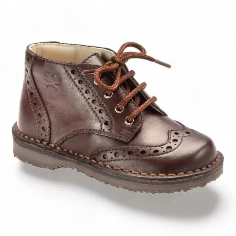 Brown Soft Leather Lace shoes for toddlers, boys, and girls by London Kids, made from premium soft leather.