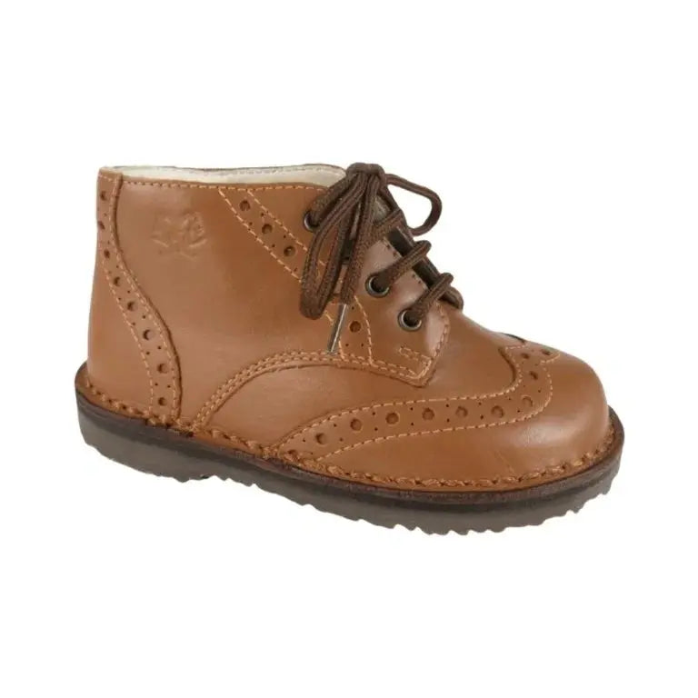 Tan soft leather lace shoes for toddlers, boys, and girls by London Kids, made with care and style.