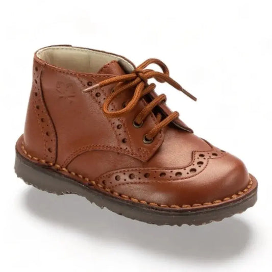 Tan soft leather lace shoes for toddler boy girl by London Kids