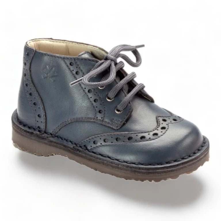 Gray soft leather lace shoes for toddlers, by London Kids, suitable for boys and girls.