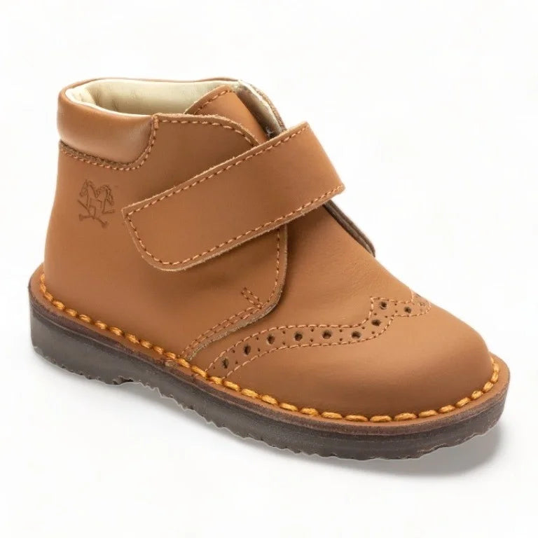 Tan Sahara Leather Velcro shoes for toddlers and boys by London Kids, high-quality design for comfort and style