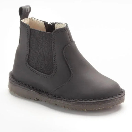 Black Sahara Leather Bootie for Toddler Boy Girl by London Kids - trendy and comfortable bootie for toddlers and kids