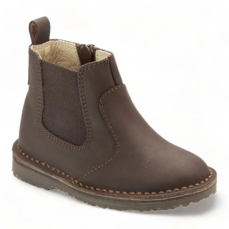 Brown Sahara Leather Bootie for Toddler Boy Girl by London Kids - Children's Fashion Bootie