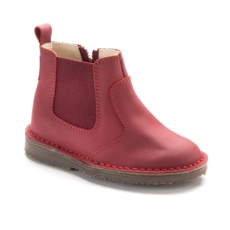 Red Sahara Leather Bootie for Toddler/Girl by London Kids - Stylish and comfortable bootie crafted from premium Sahara leather in vibrant red color.