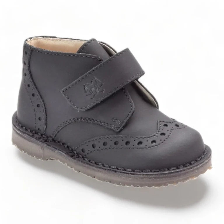 Black Sahara Leather Velcro shoes for toddlers and boys by London Kids, high-top design made with premium materials