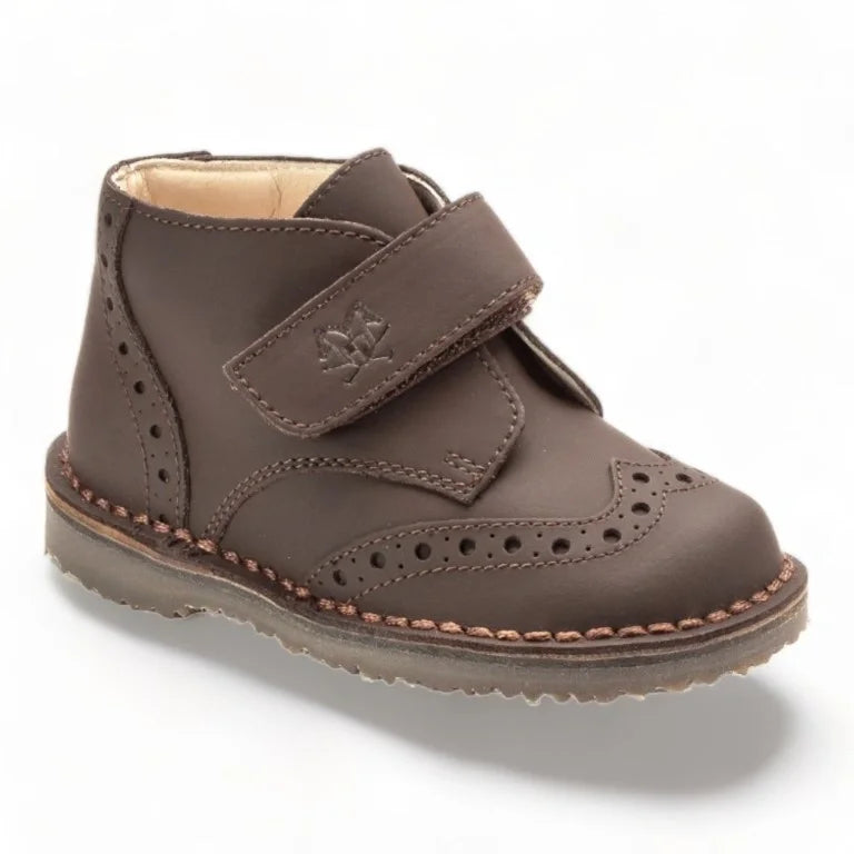 Brown Sahara Leather Velcro shoes for toddlers and boys by London Kids, made with premium Sahara Leather