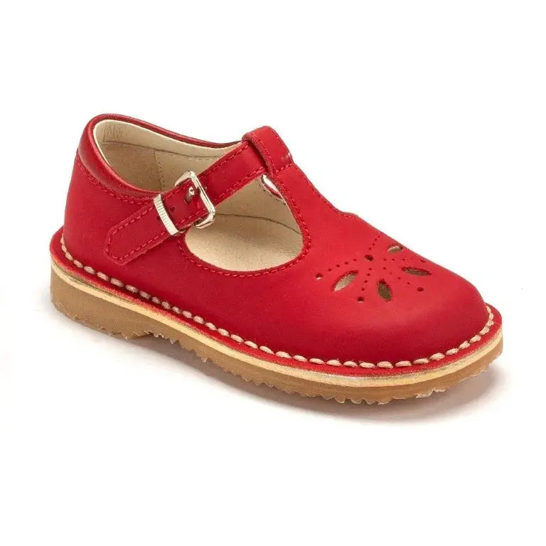 Red Sahara Leather Strap Sandals for Toddler/Girl by London Kids, Red T-strap Shoes, Sahara Leather Girls Sandals