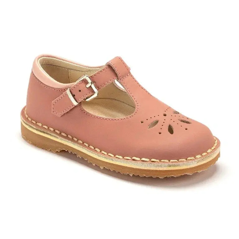 Salmon Sahara Leather Strap for Toddler/Girl by London Kids - Trendy and comfortable T-strap sandals in Salmon color for toddlers and girls.