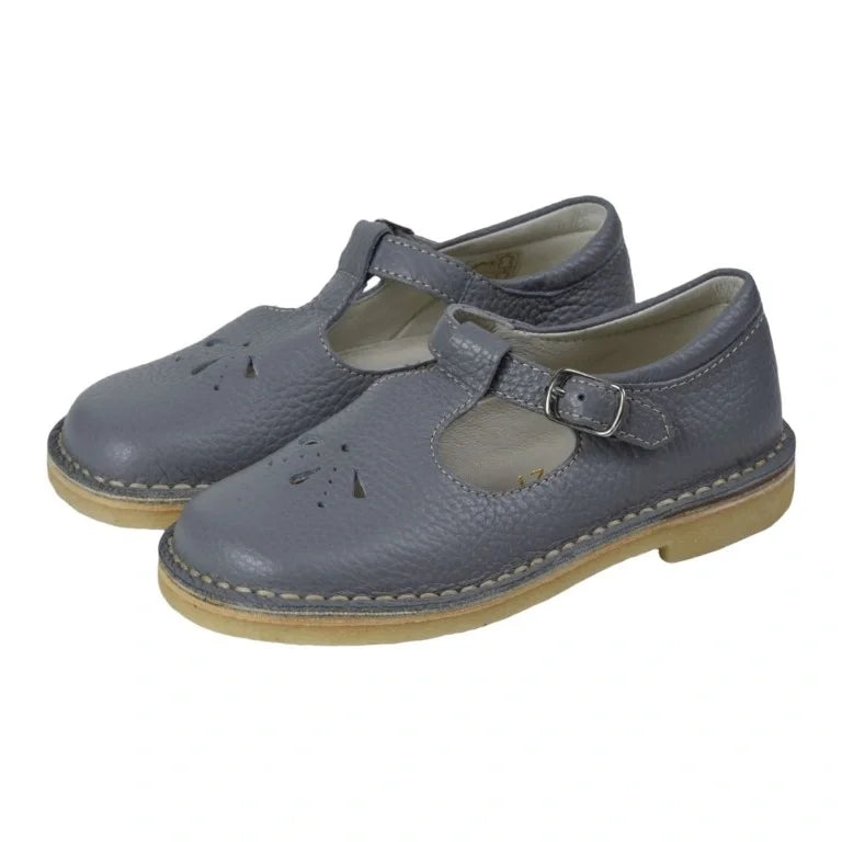 Gray soft leather strap shoe for girls by London Kids - trendy and comfortable casual footwear.