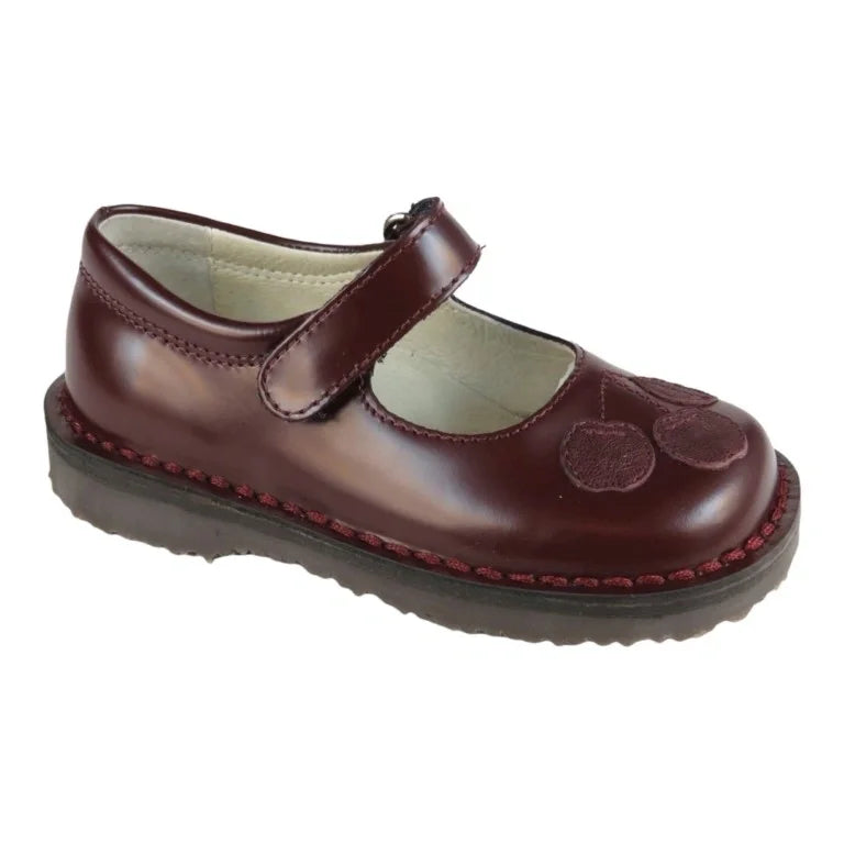 Bordo Polished Leather Velcro shoes for girls by London Kids, made of high-quality polished leather, perfect for casual wear.