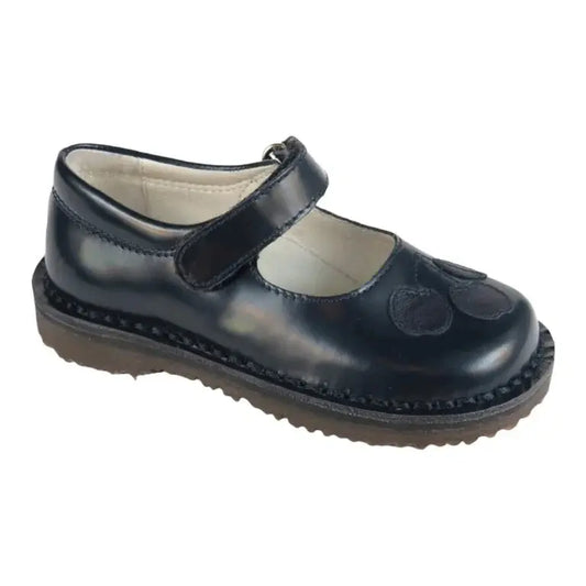 Navy Polished Leather Velcro shoes for a girl by London Kids, made from high-quality polished leather.