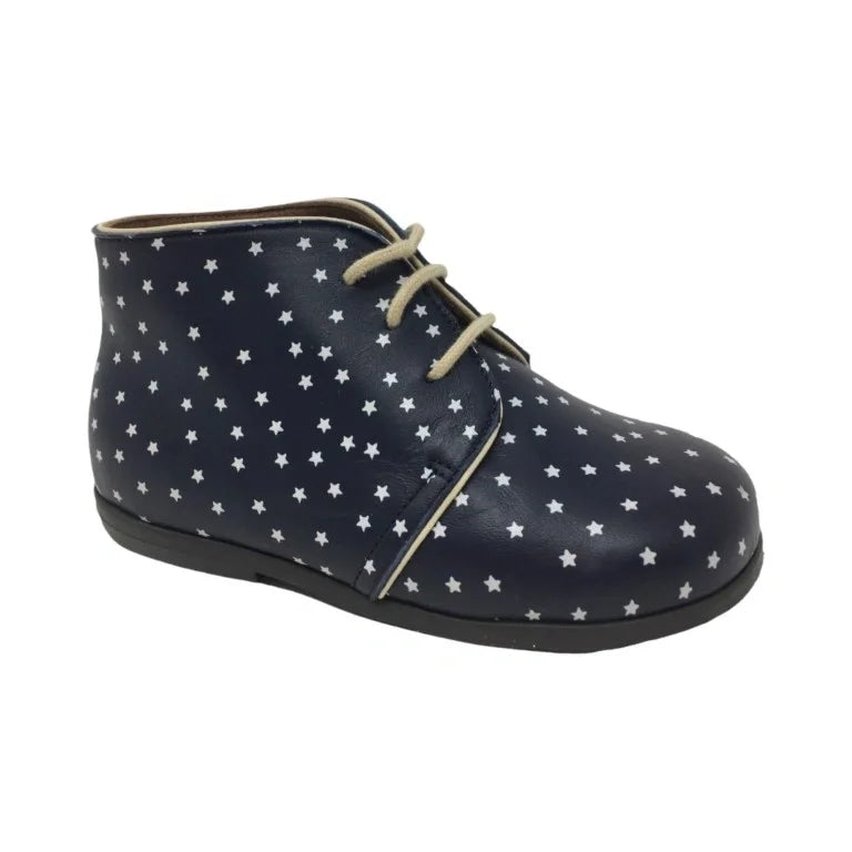 Navy dotted soft leather lace toddler shoe by Pepe - high shoe