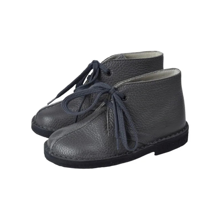 Gray soft leather lace shoes for toddlers, boys, and girls by London Kids.