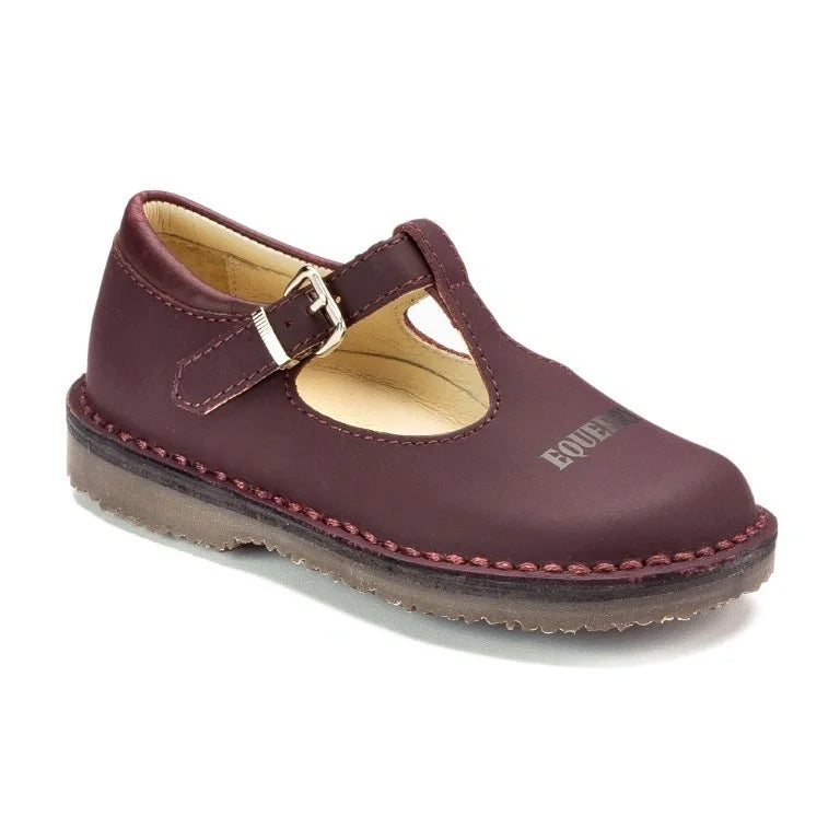 Bordo Sahara Leather T-strap shoes for girls by London Kids