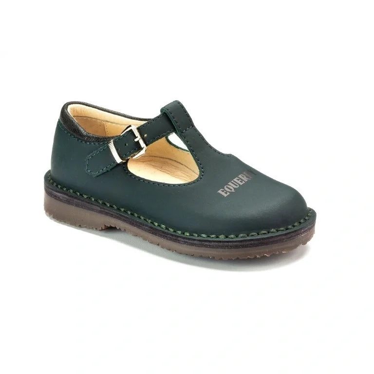 Green Sahara Leather T-strap Shoe for Boy/Girl by London Kids - Kids' leather shoes in green color