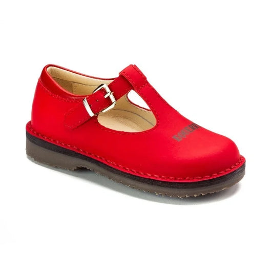 Red Sahara Leather T-strap Shoes for Girls by London Kids