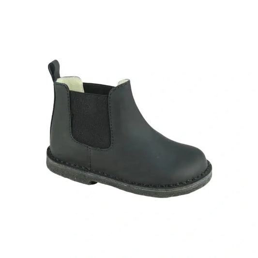 Stylish black Sahara leather bootie for boy/girl by London Kids - slip-on design