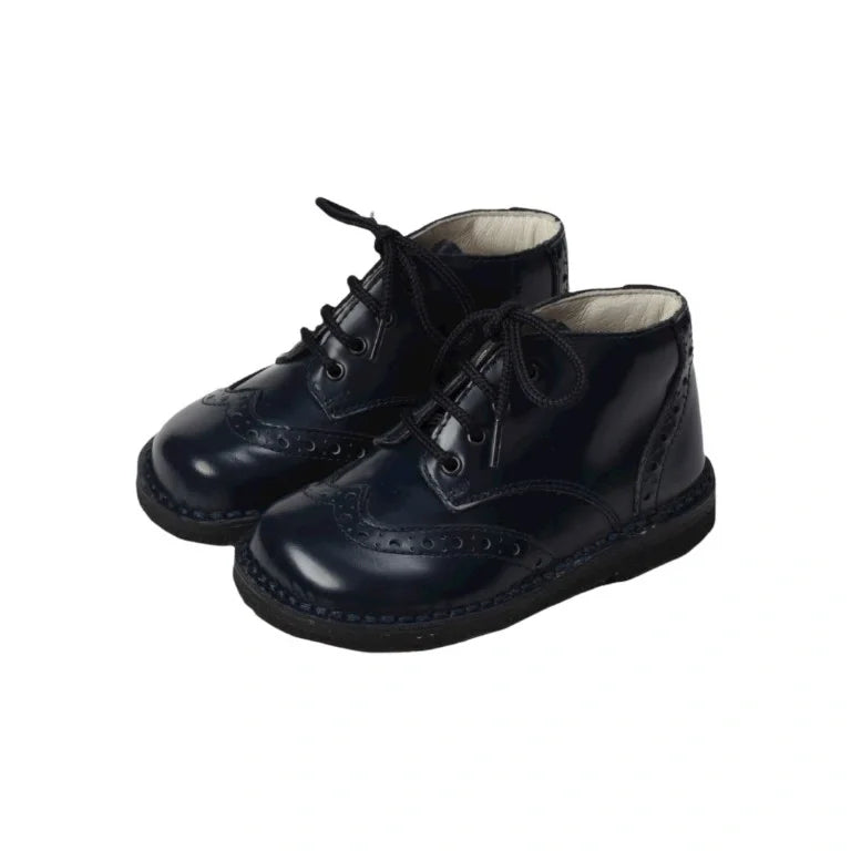 Navy polished leather lace shoes for toddlers and boys by London Kids