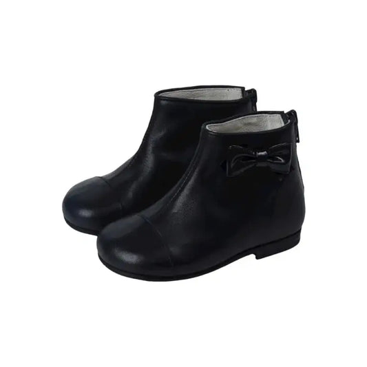 Navy soft leather bootie for toddler girl by London Kids - high shoe crafted from soft leather in Italy.