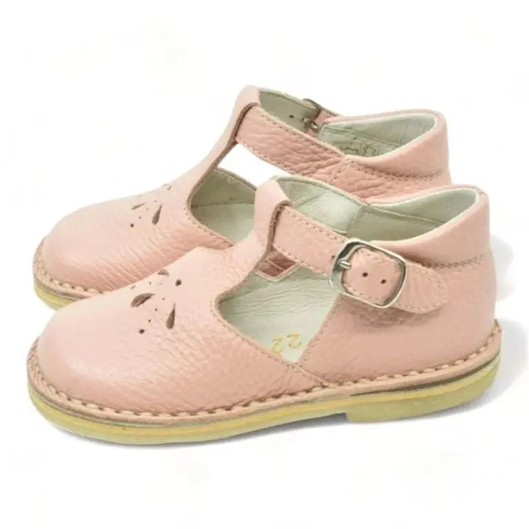 Pink soft leather strap for toddler/girl by London Kids - hi-top shoe in pink soft leather strap styling.