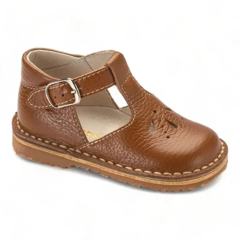 Soft leather strap for toddler/girl in tan color by London Kids, ideal for stylish and comfortable wear.